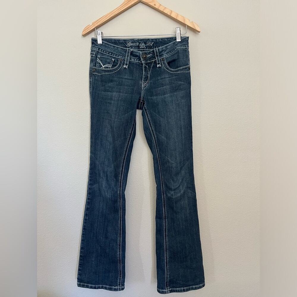 Grace in LA Low rise Bootcut Thick Stitching Jeans Sz 7